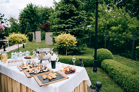 outdoor wedding with food and drink