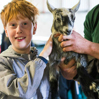 Boy with goat at Open Farm Sunday