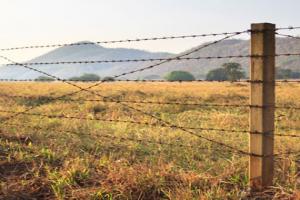 Barbed wire fence on a farm