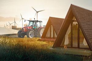 Traktor and glamping pods on farm